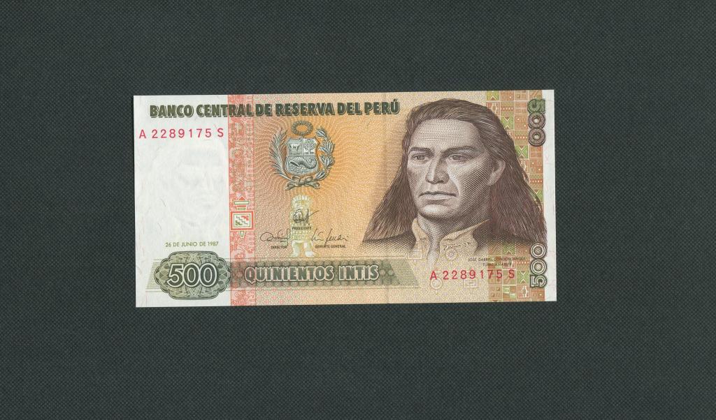500 инти. 1987 год. сер АS. Перу. UNC. #1405.