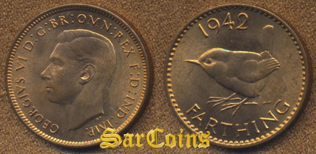 Великобритания 1 фартинг 1942 BUNC (штемпельный блеск)