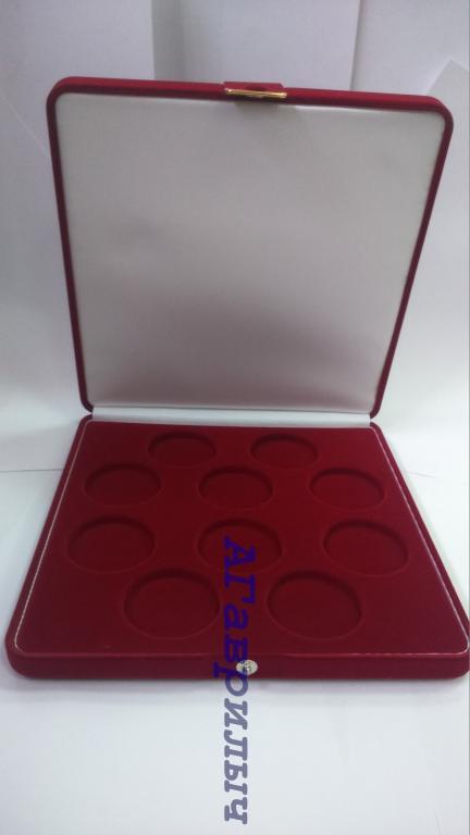 Бархатная коробка - футляр для монет 10 ячеек d-46 БОРДО