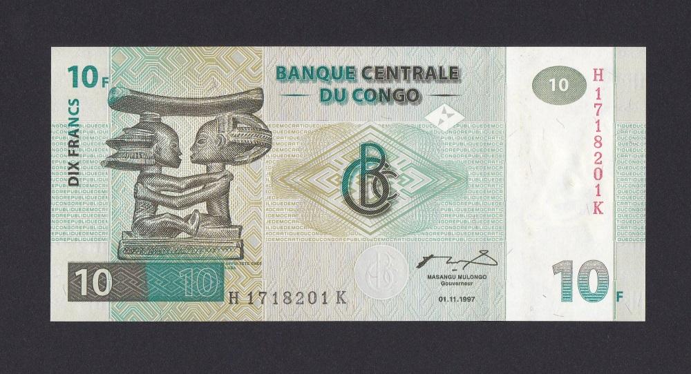 Конго 1997г 10 франков UNC