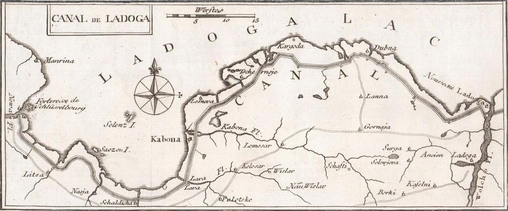 Карта новоладожского канала с километражем