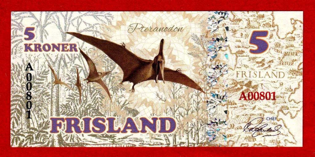 Фрисланд (Фареры), серия ДИНОЗАВРЫ, 5 крон, 2016, UNC, с ВЗ