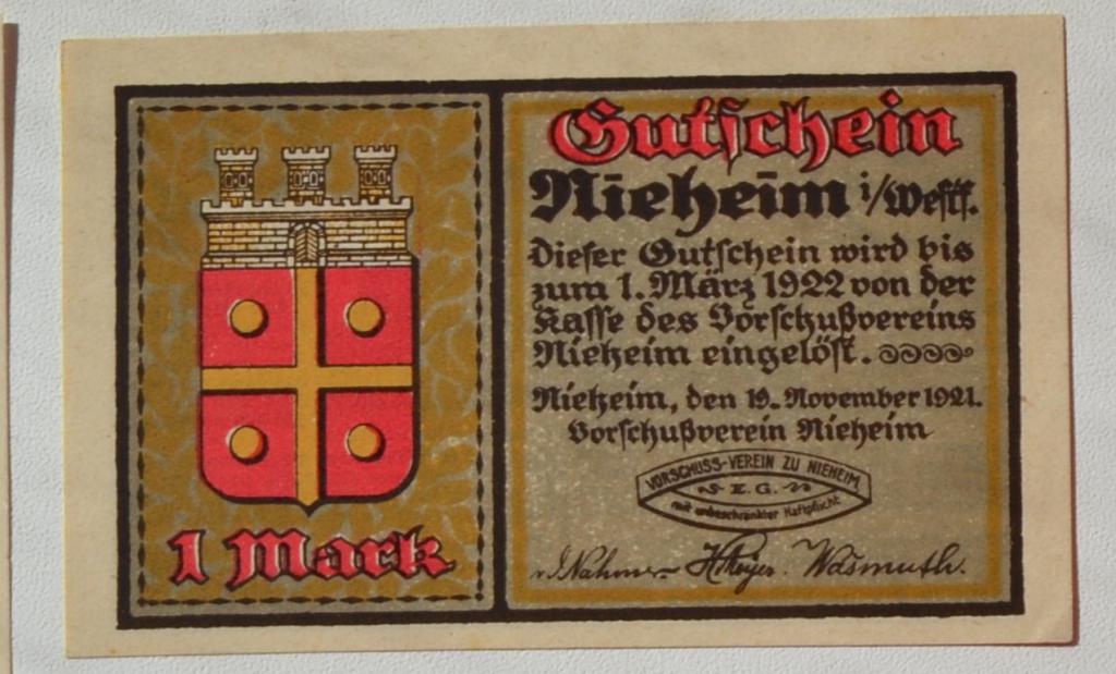 Нотгельд Германия Nieheim 1921 г  1 марка