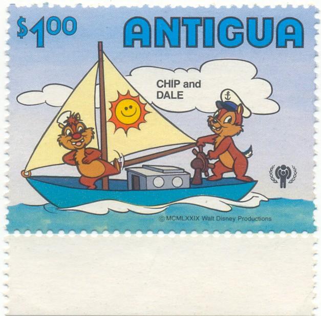 Антигуа. 1980 г. 1$. Герои Диснея. Чистая.