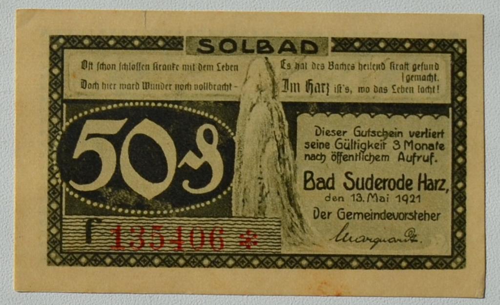 Нотгельд Германия Bad Suderode Harz 1921 г 50 пфенингов-3