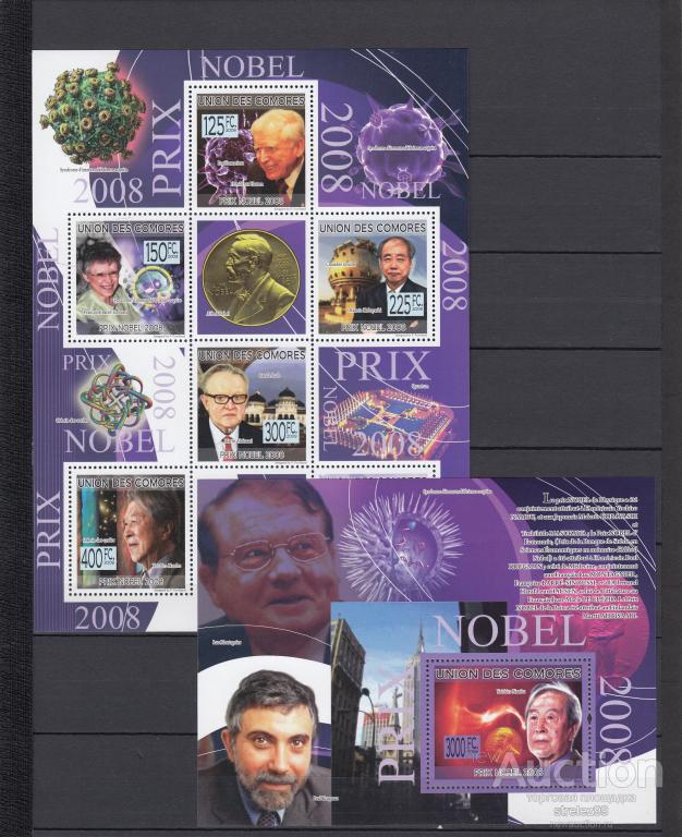 COMORES КОМОРЫ   Нобелевские лауреаты  Лист + Блок  2008  Сост**