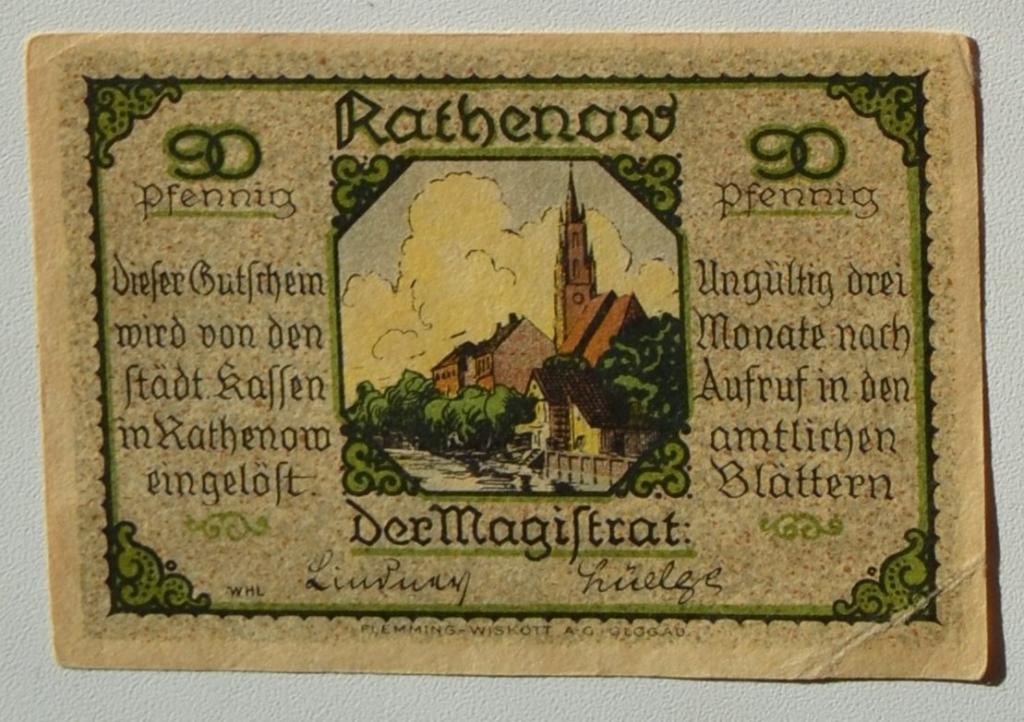Нотгельд Германия Rathenow 1921 г 90 пфенингов