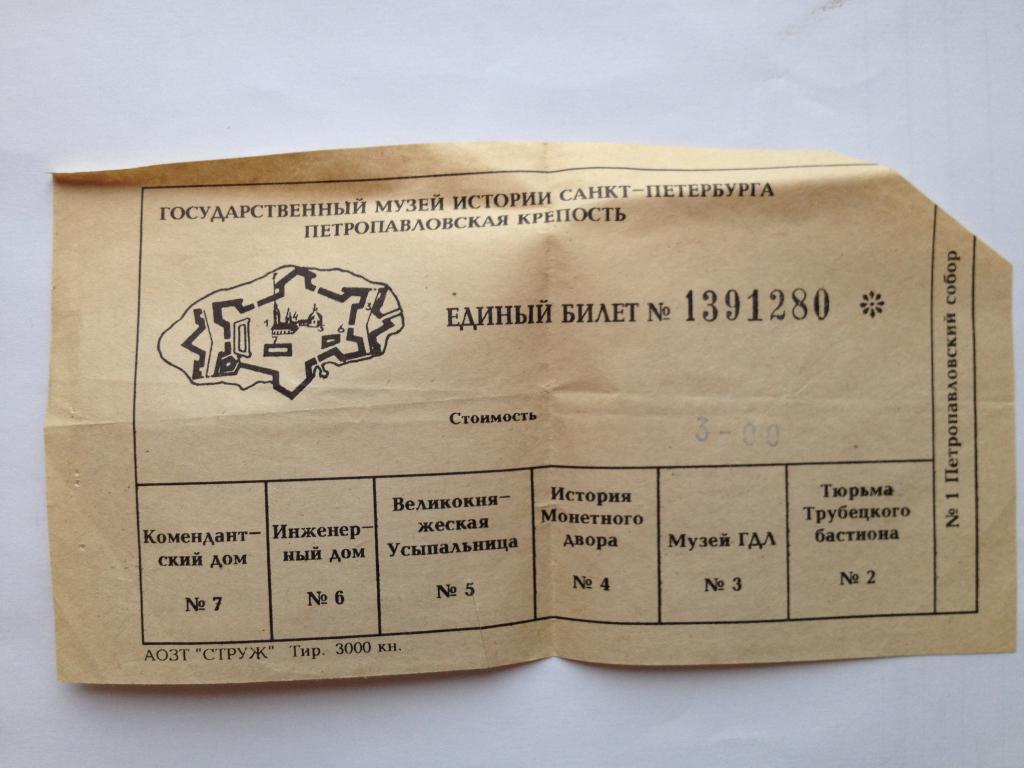 Два входных билета в Петропавловскую крепость. Начало 90-х годов. Билеты  погашены. Билет в музей — покупайте на Auction.ru по выгодной цене. Лот из  Пензенская область, Никольск. Продавец knigochey01. Лот 48941824454198