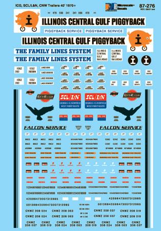 9мм (N) Microscale Декаль для 40`трейлеров Illinois Central,Family lines,CNW
