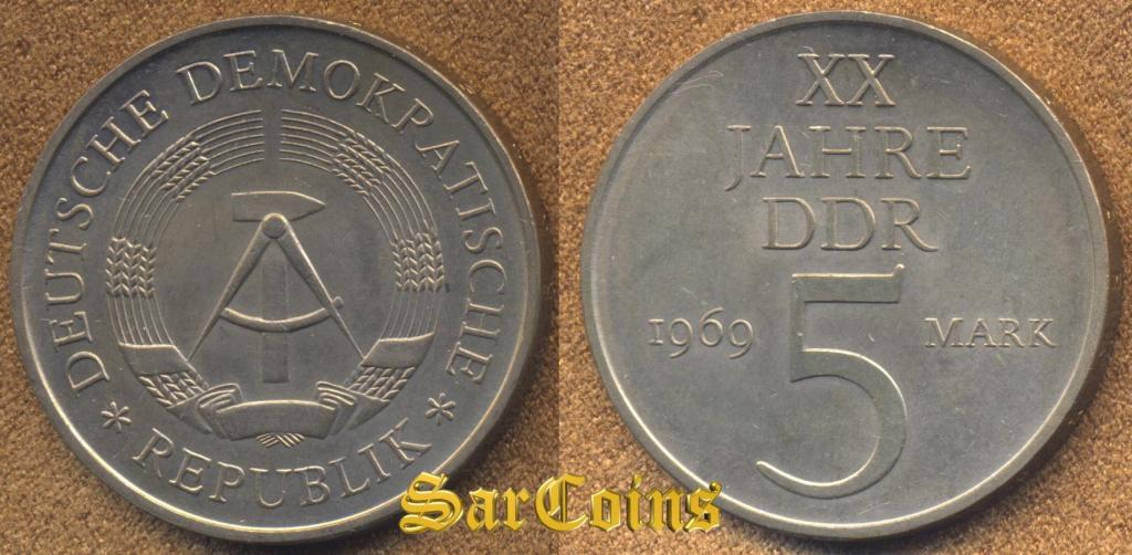 Германия, ГДР 5 марок 1969 UNC