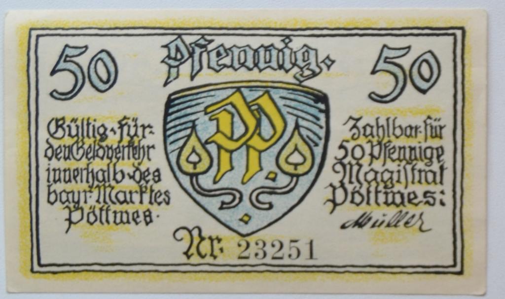 Нотгельд Германия Pottmes 1921 г 50 пфеннингов