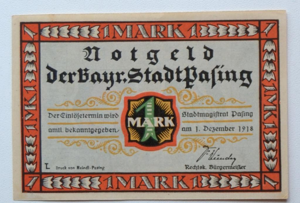 Нотгельд Германия Basing 1921 г 1 марка