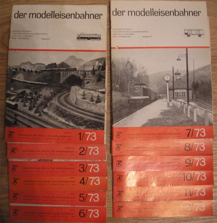 12 журналов Modell Eisenbahner за 1973 год (номера 1-12),проколоты,для подшивки