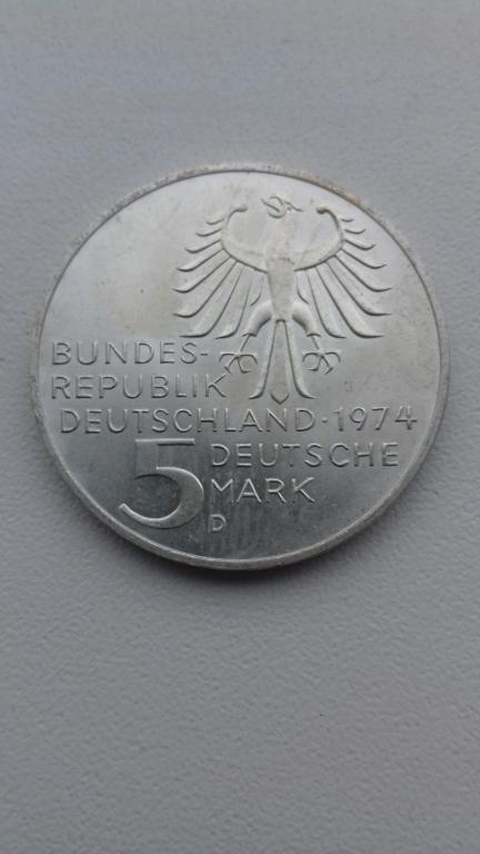 5 марок 1974 D,Германия,Эммануэль Кант