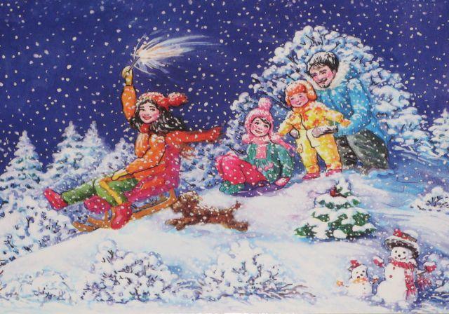С НОВЫМ ГОДОМ! Дети санки снеговик Иванова 2015 г.