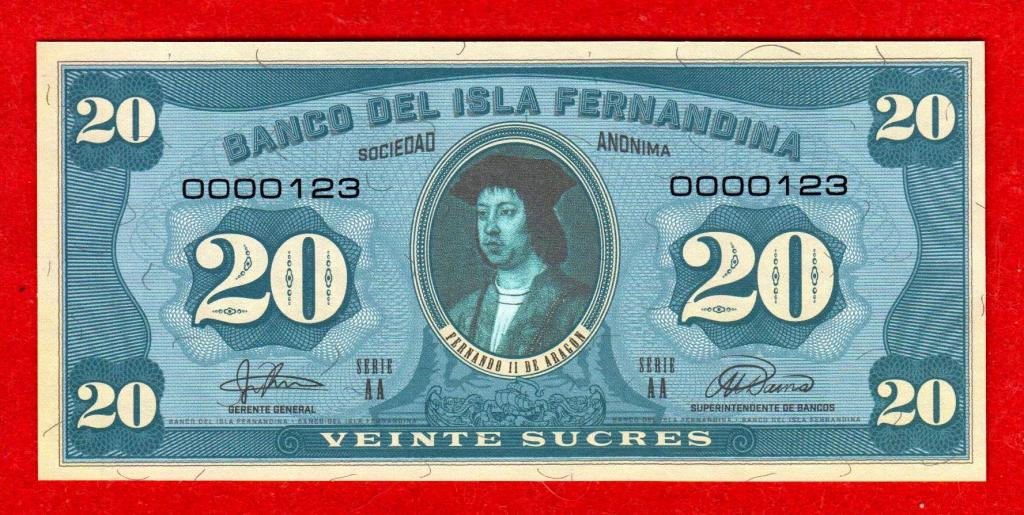 Остров Фернандина (Галапагосы, Эквадор), 20 сукре, 2016, UNC