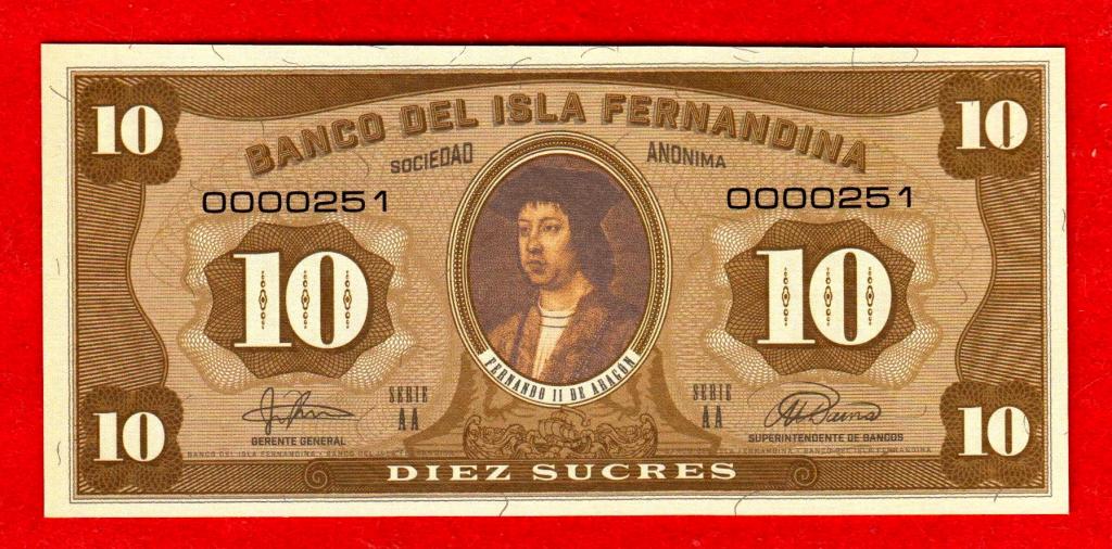 Остров Фернандина (Галапагосы, Эквадор), 10 сукре, 2016, UNC