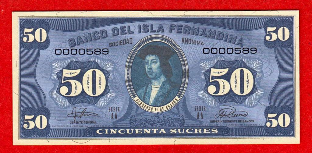 Остров Фернандина (Галапагосы, Эквадор), 50 сукре, 2016, UNC