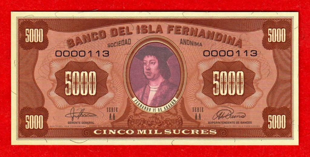 Остров Фернандина (Галапагосы, Эквадор), 5000 сукре, 2016, UNC