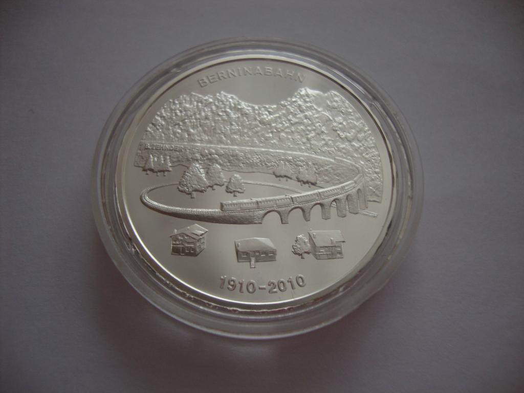 Швейцария 20 франков 2010 Бернинская железная дорога 100 лет СЕРЕБРО