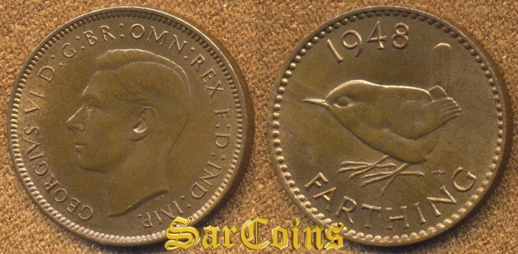 Великобритания 1 фартинг 1948 UNC (штемпельный блеск - 20%)