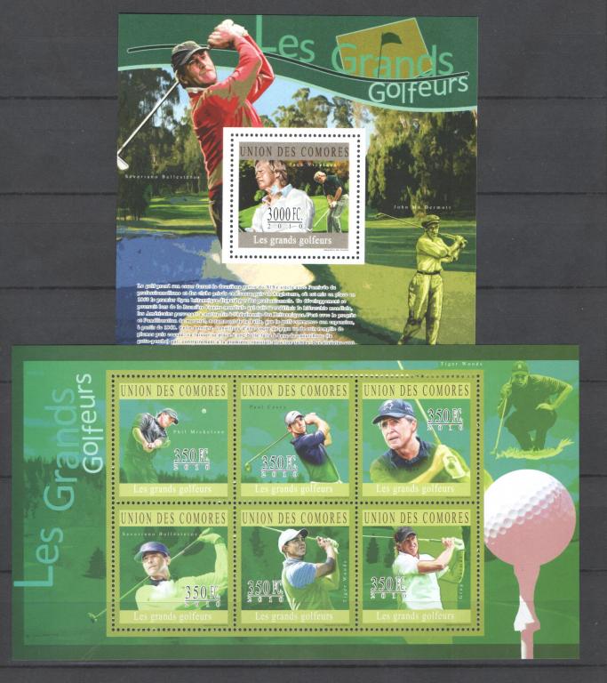 Коморы 2010г. Гольф, мал. лист + блок. MNH.