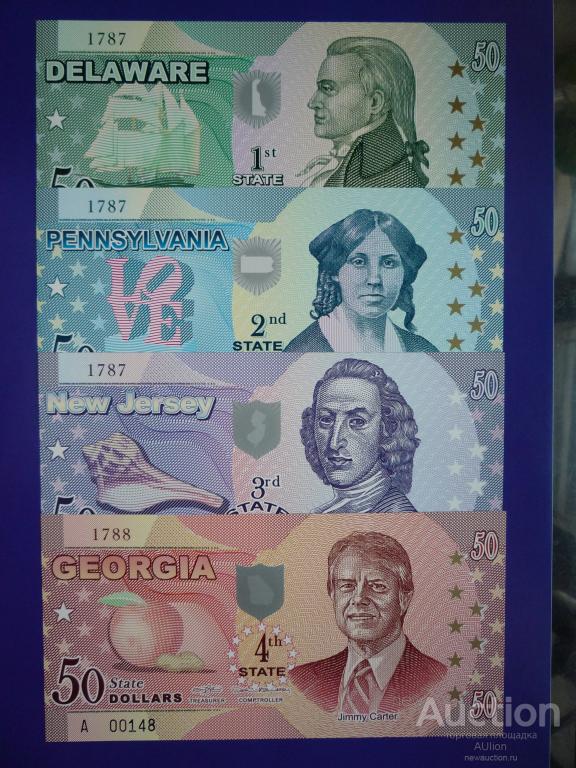США 50 долларов 2013 г 10 штук. Штаты 1 -10. UNC. Полимер.