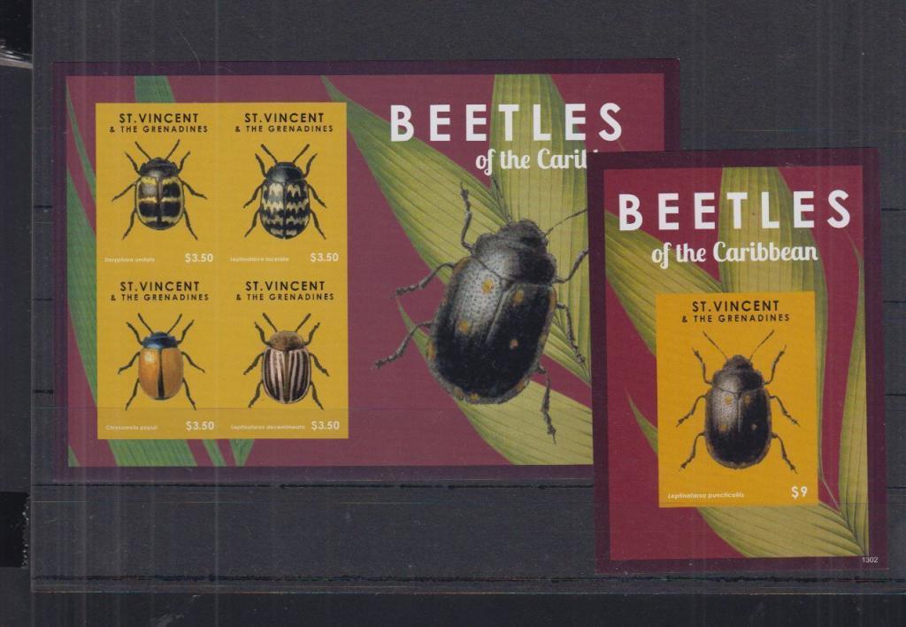 Сент-Винсент 2013 Насекомые, жуки, лист и блок, б/з