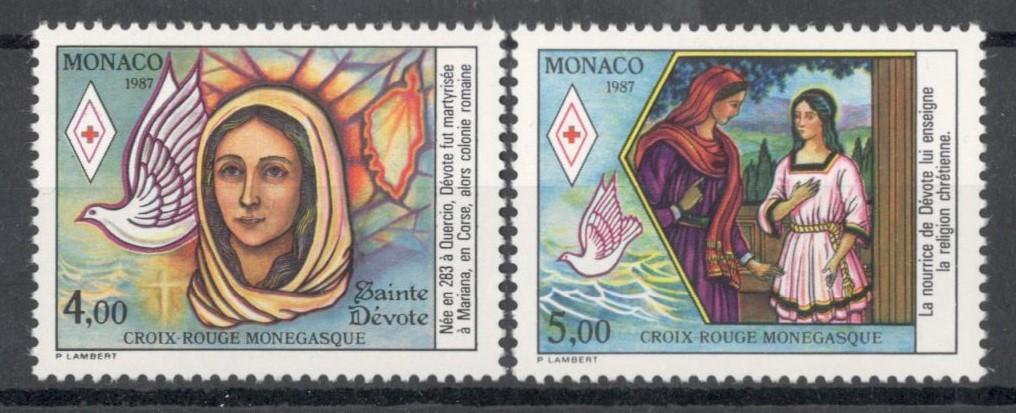 Монако, 1987, № 1823,1824, € 4, MNH, полн., Красный Крест: Святой Девот, покровитель Монако