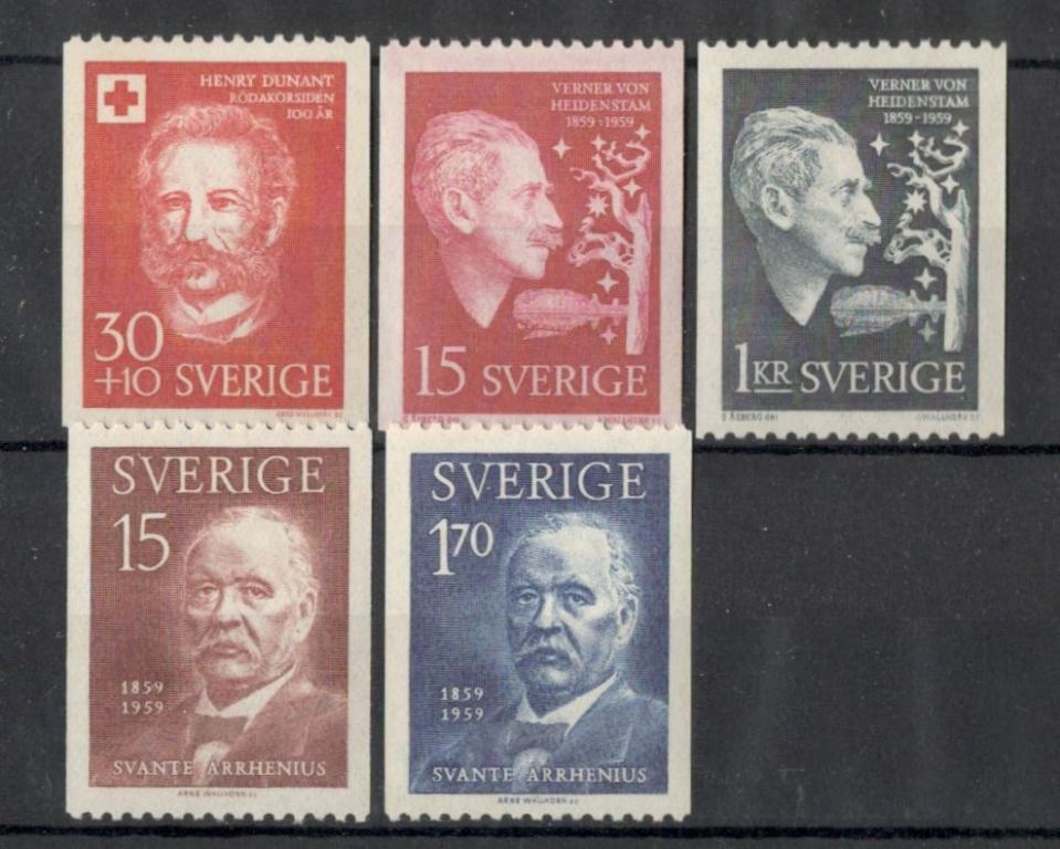 Швеция, 1959, № 448-450,453,454, € 8,3, MNH, полн., выдающиеся личности
