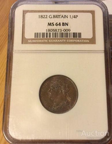 1 ФАРТИНГ 1822 NGC MS 64 BN ВЕЛИКОБРИТАНИЯ 🇬🇧