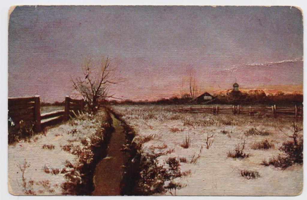 Открытка, Почтовая карточка. Живопись. К.К. Первухин. Зима.