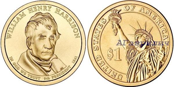 США 1 доллар 2009г 9 президент Уильям Гаррисон UNC