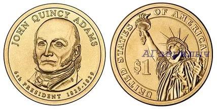 США 1 доллар 2008г 6 президент Джон Куини Адамс UNC
