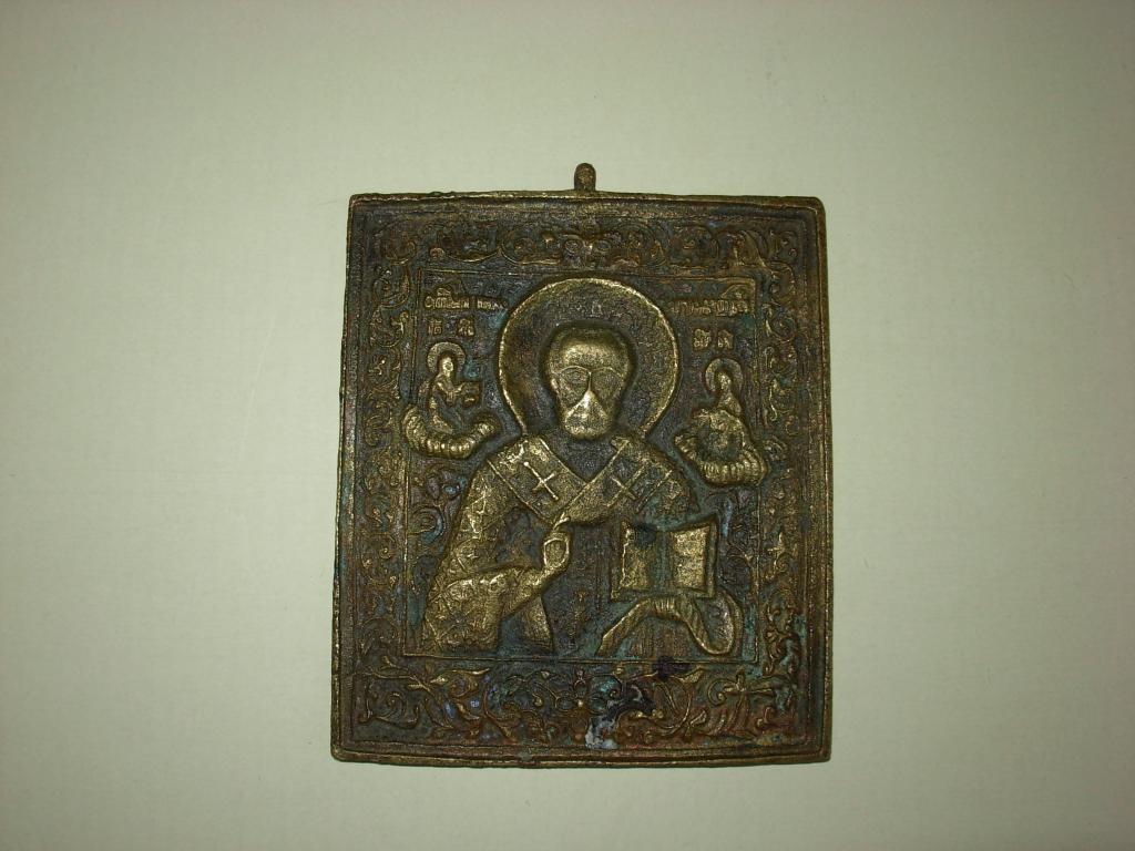 Икона иконка плашка старинная Святой Николай Чудотворец .