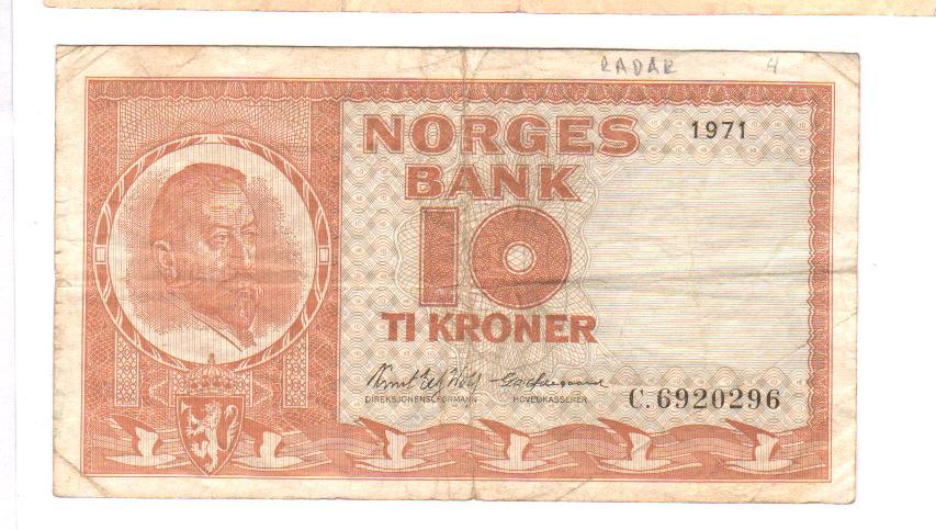 Норвегия 10 крон 1971 Радар!  (СПб)