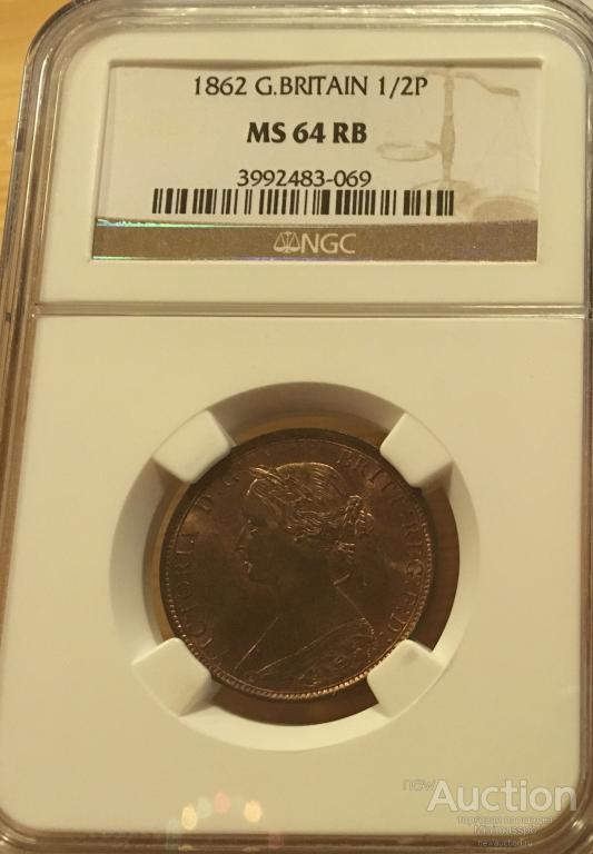 1/2 ПЕННИ 1862 NGC MS 64 RB ВЕЛИКОБРИТАНИЯ 🇬🇧