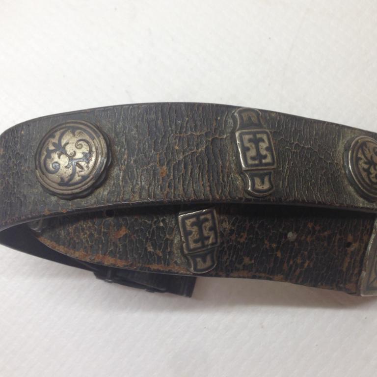 RARE ! РЕМЕНЬ СТАРИННЫЙ ! СЕРЕБРО НАКЛАДКИ ЧЕРНЕНИЕ РОССИЯ 19 ВЕК  !  МУЗЕЙНЫЙ УРОВЕНЬ ! ОРИГИНАЛ !