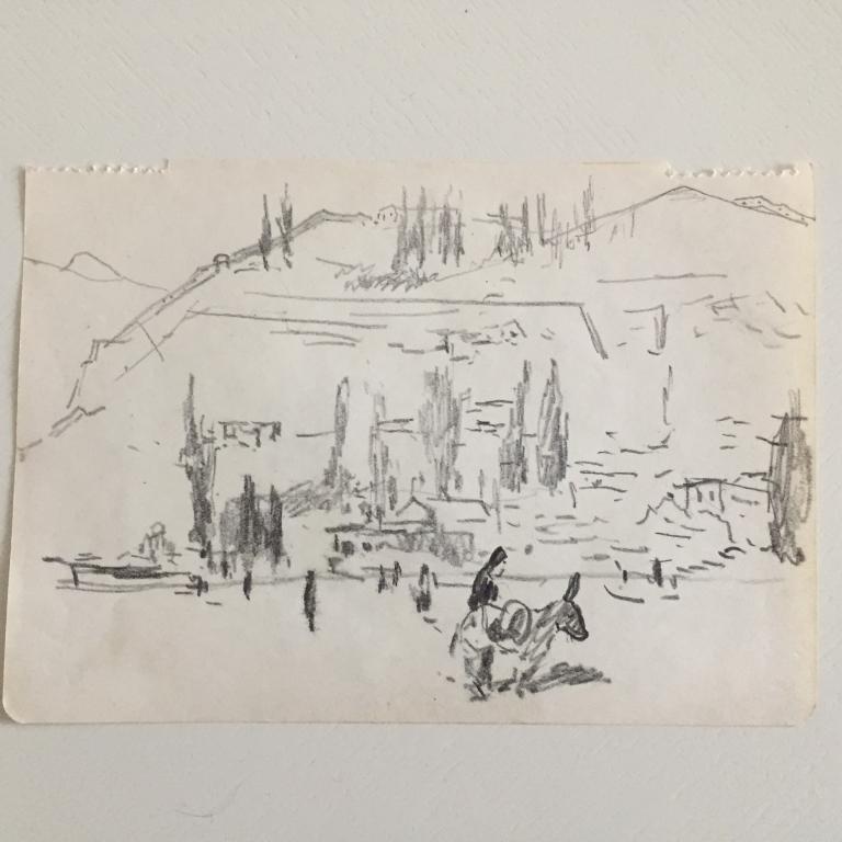 Сорокин И.В. (1922-2004) На ослике на фоне горного селения