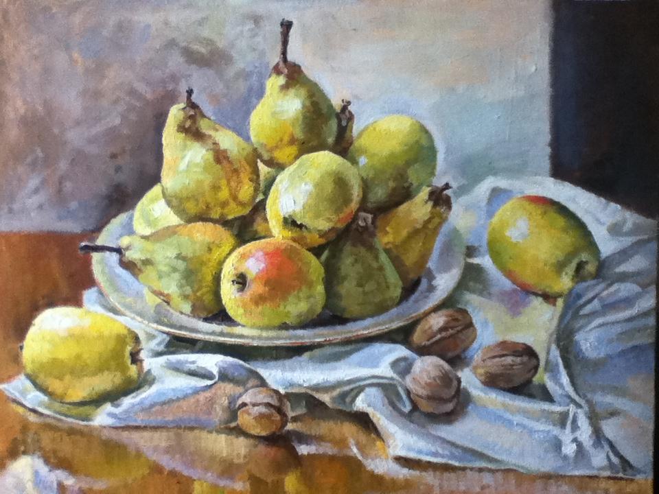 "Натюрморт с грушами и яблоками" .холст ,масло . 40х50  см