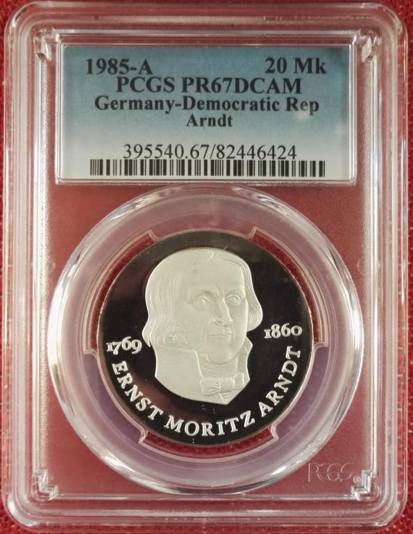 Германия, ГДР 20 марок 1985 (Арндт, Arndt). PCGS PR67DCAM