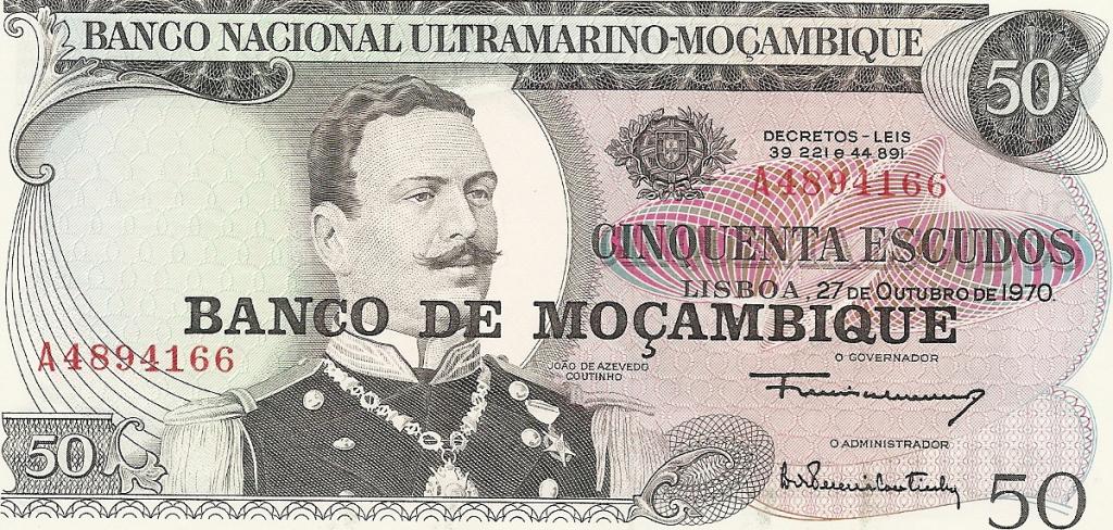 Мозамбик 50 эскудо 1970 год, ПРЕСС. надпечатка.