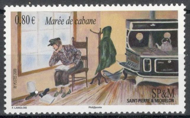 Сент-Пьер и Микелон, 2009, № 1053, € 1,8, MNH, полн., рыбак, непогода