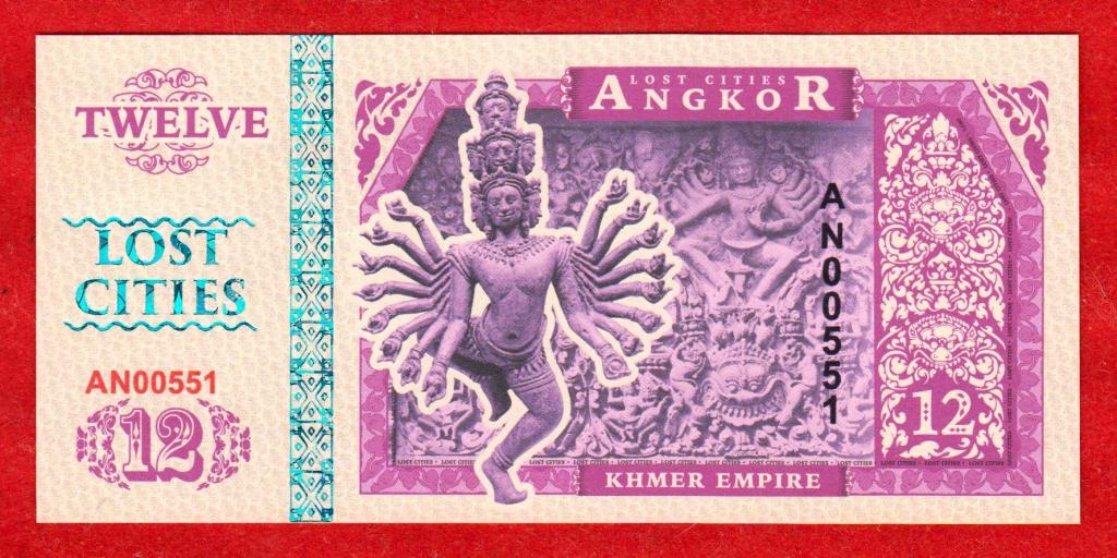 Анкор Ват (Камбоджа), ЗАТЕРЯННЫЕ ГОРОДА, 12 долларов, 2017, UNC