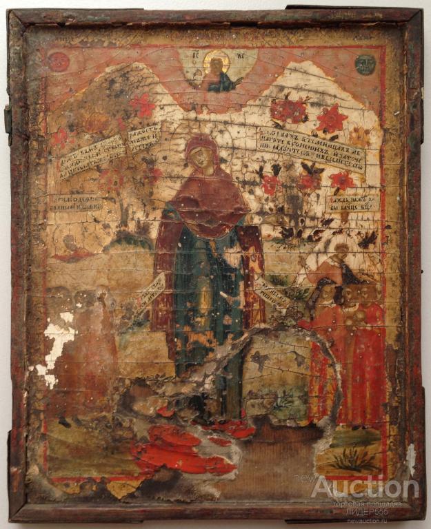 RARE ! СТВОРКА СКЛАДНЯ ПАЛЕХ "БОГОМАТЕРЬ ВСЕХ СКОРБЯЩИХ РАДОСТЬ" 18 ВЕК !   Уголки  из бронзы !