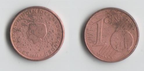 1 Евро цент Нидерланды 1999 год.