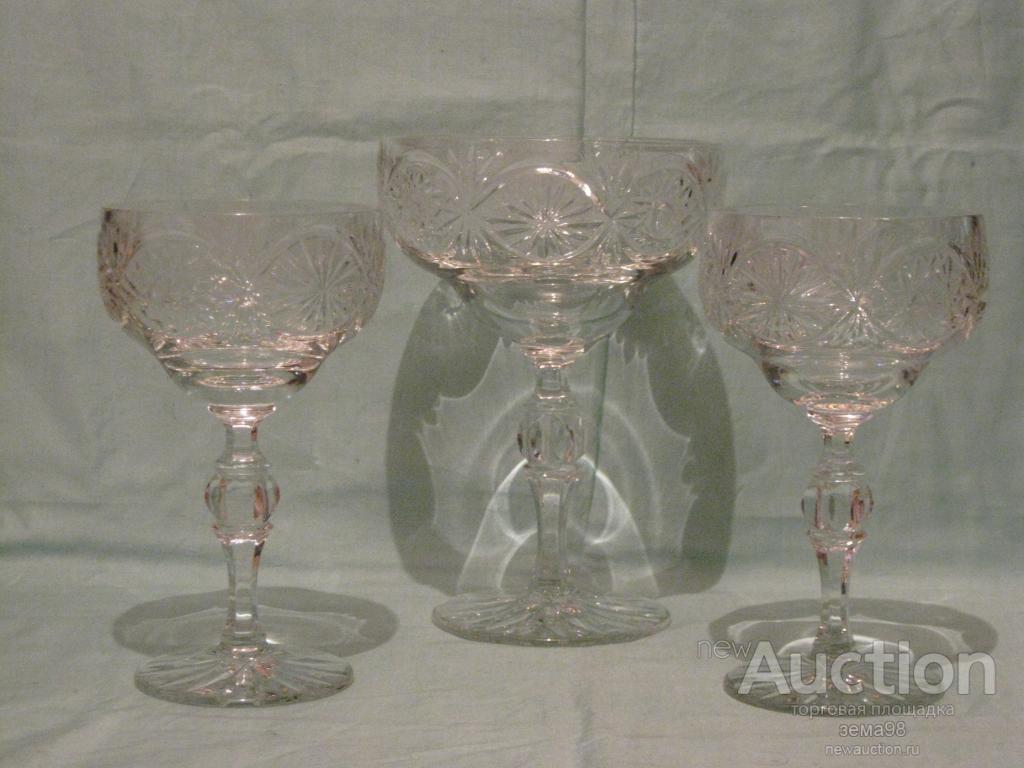 Набор. Фруктовница и две конфетницы. Хрусталь. СССР.