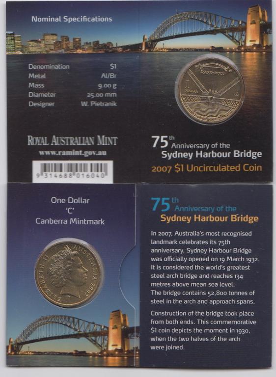 Австралия 1 доллар 2007  Мост C  UNC