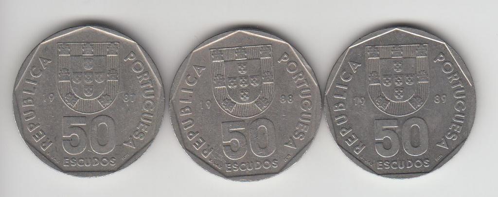 Португалия 50 эскудо 1987, 1988, 1989 - 3 штуки