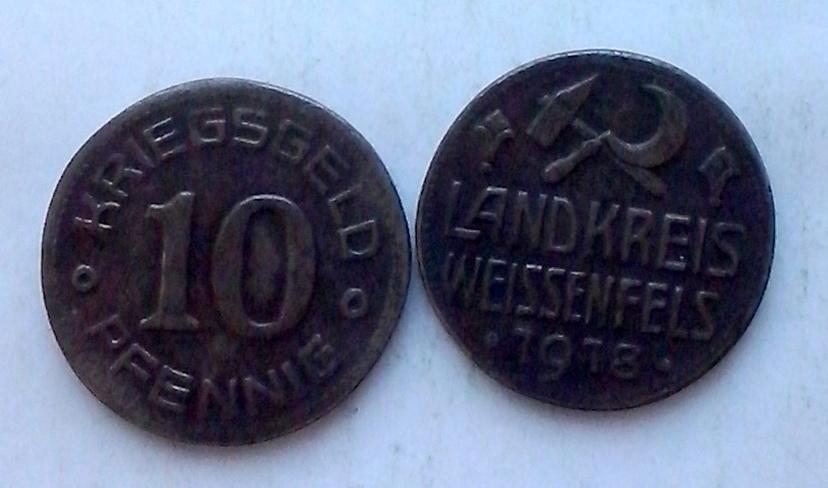 Германия. Кригсгельд. Вайсенфельс - 10пфеннигов, белый металл немагнитный, 1918